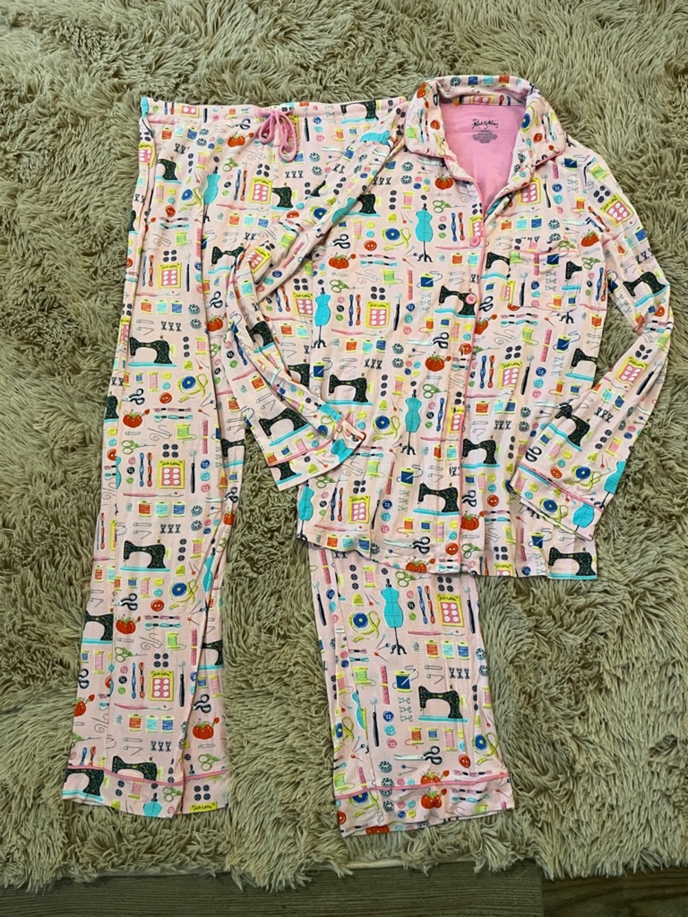 Nick & Nora Pink Sewing-Themed Pajama Set M